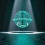 Leuchtende Kugel auf Lichtstrahl als Symbol für Verantwortung und Ausgleich.