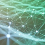 Leuchtendes Netzwerk aus holografischen Punkten als Symbol für Verbindung.