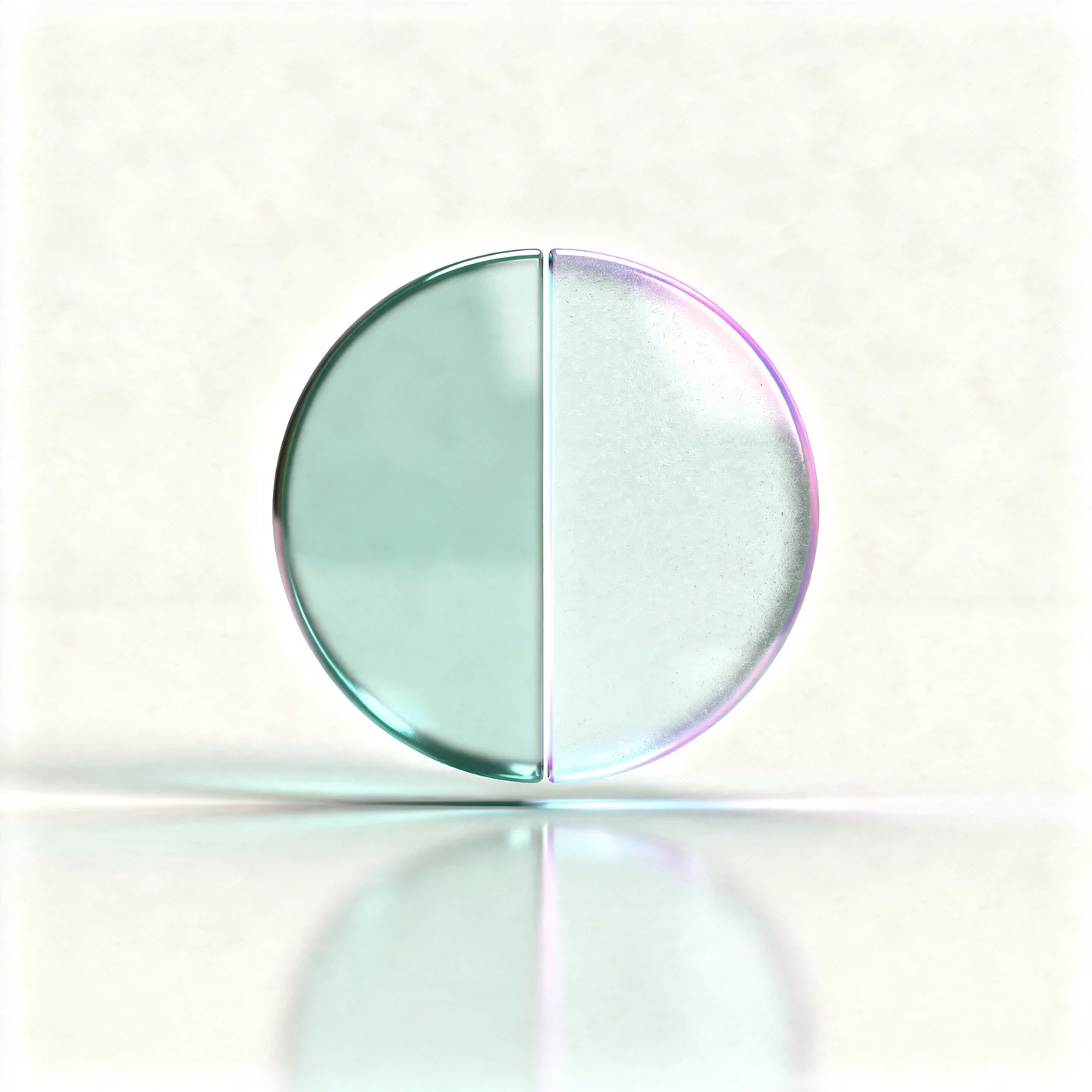 Holografisches Glas-Icon eines halb geteilten Kreises (hell / dunkel) als Kontrast-Symbol