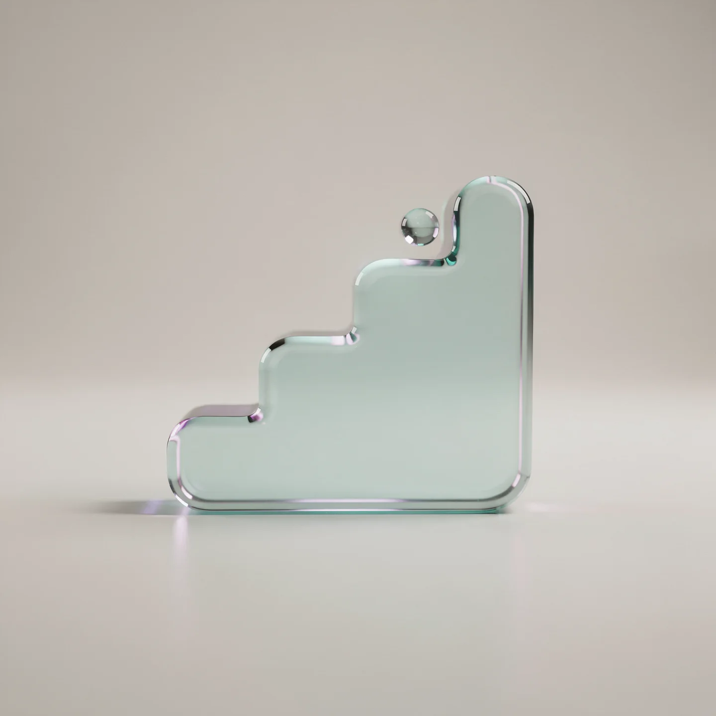 Holo-Glas-Icon: drei kleine Schritte mit weichem Taktpunkt als Symbol für Mitwirken im eigenen Tempo.