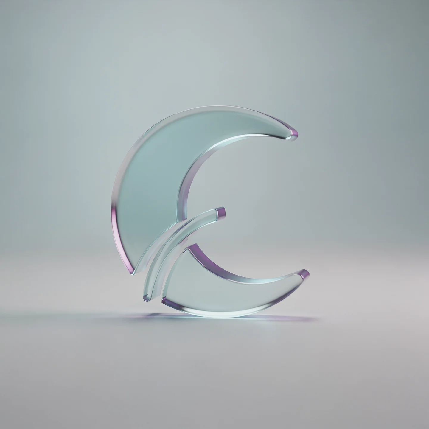 Holo-Glas-Icon: Halbmondförmige Ruheform mit kleiner Rückkehrlinie als Symbol für Pause und Wiederanknüpfen