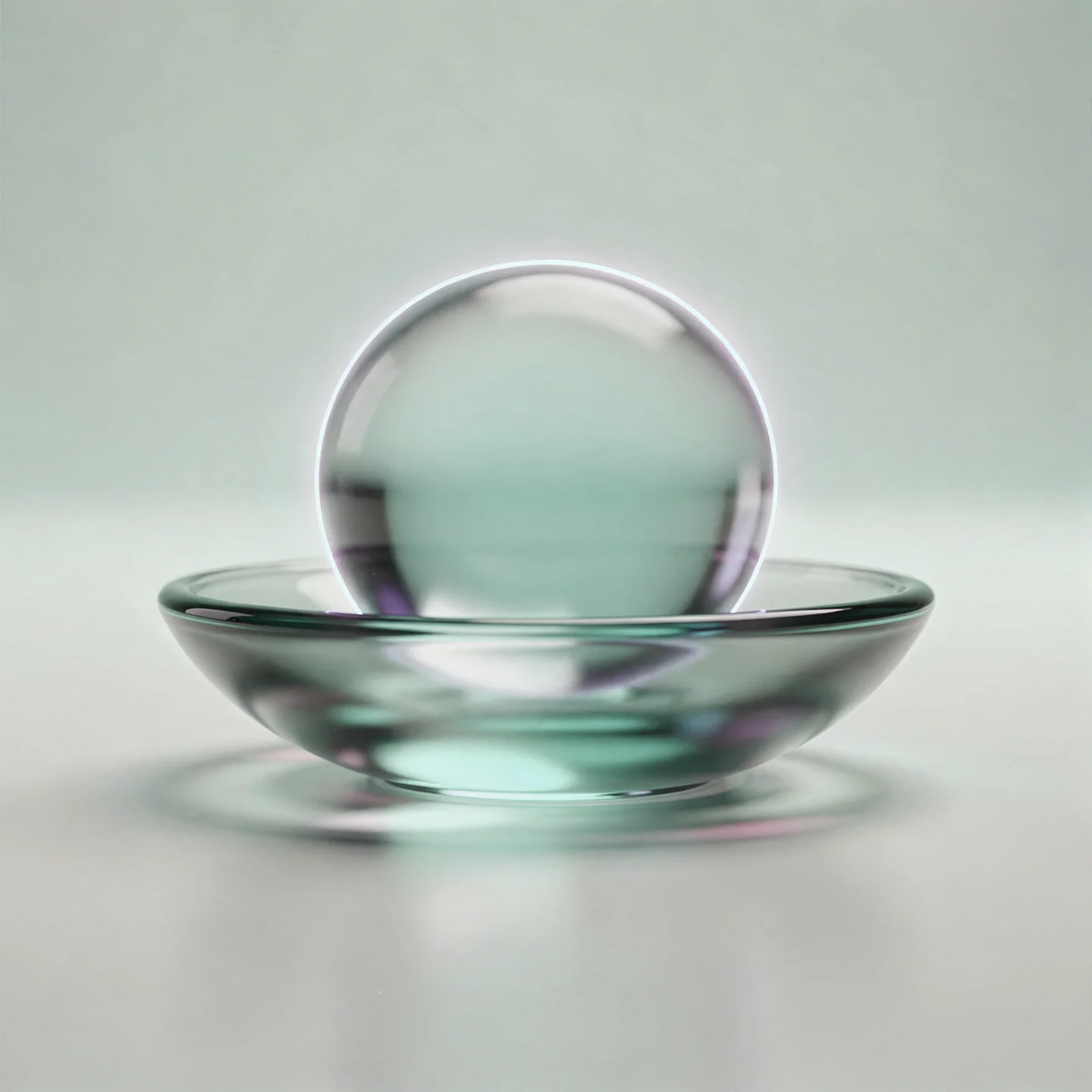 Holo-Glas-Icon: einzelne Kugel in sanfter Schaie als Symbol für Einsamkeit und Hsalt.