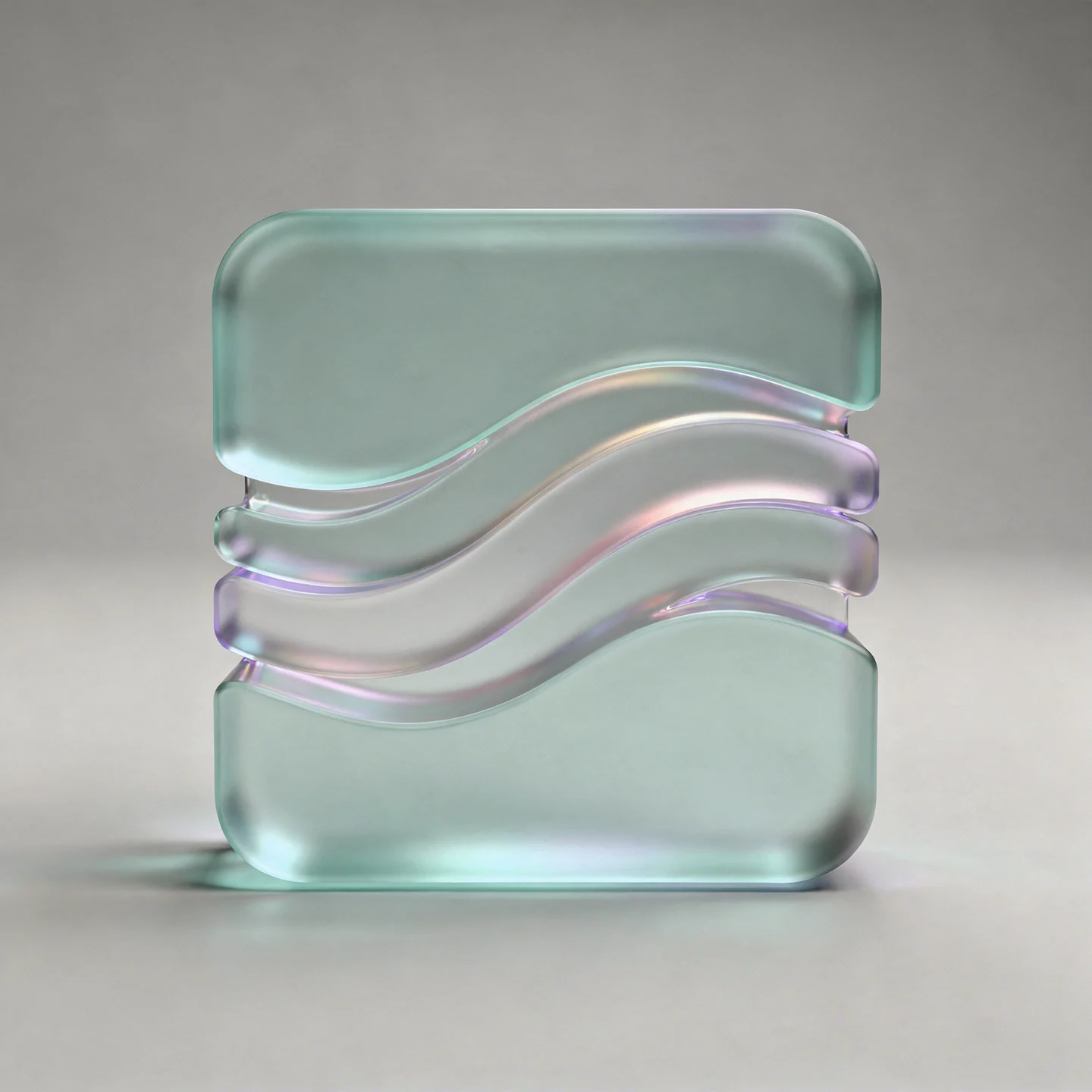 Holo-Glas-Icon: gestapelte Ebenen mit sanfter Welle als Symbol für ÜBerforderung in Strukturen.