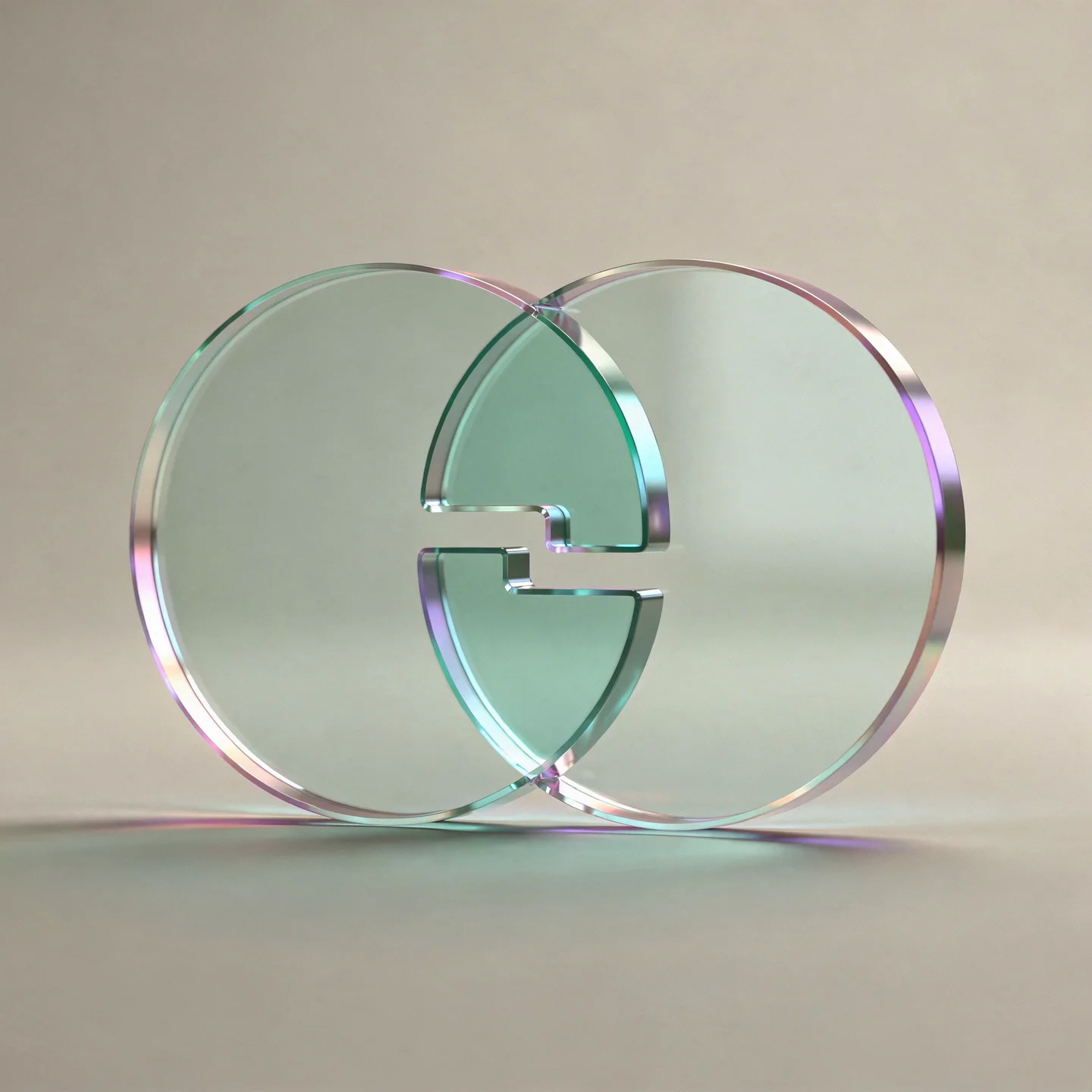 Holo-Glas-Icon: zwei sanft überlappende Kreie als Symbol für "passend" statt "perfekt".