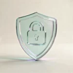 Holografisches Glas-Icon: Schild mit integiertem Schloß.