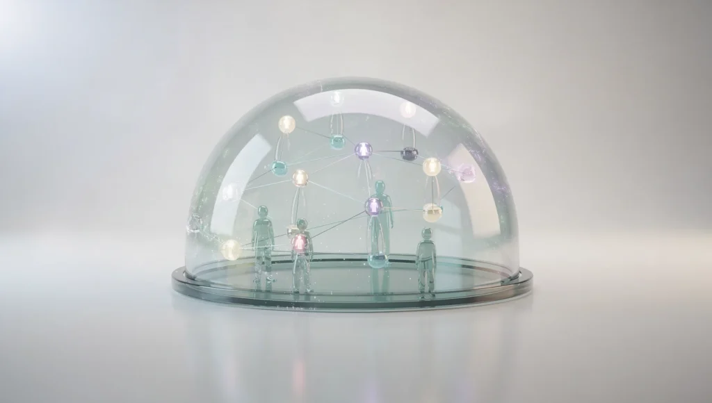 Abstrakte Holo-Ilustration eines geschützten Raums mit verbundenen Lichtpunkten