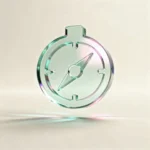 Holografisches Glas-Icon: Kompass mit Punkt als Symbol für Einordnung und Orientierung (mint/teal, soft glow).
