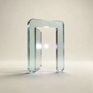 Holo-Glas-Icon: offener Portal-Rahmen mit kleinem leuchtenden Punbkt (sicherer Rahmen für Verbindung).