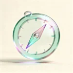 Holografisches Glas-Icon: Kompass als Symbol für Orientierung (mint/teal, soft glow).