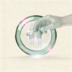 Holografisches Glas-Icon: Puzzle-Teil wird ruhig eingefügt – Symbol für Mitwirken im passenden Tempo (mint/teal, soft glow).