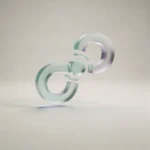 Holografisches Glas-Icon: sanfter Loop-Pfad mit Pause-Symbol als Zeichen für Wiederanknüpfen (mint/teal, soft glow).