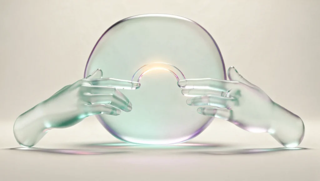 Holo-Glas-Icon für Vertrauen und Schutz.