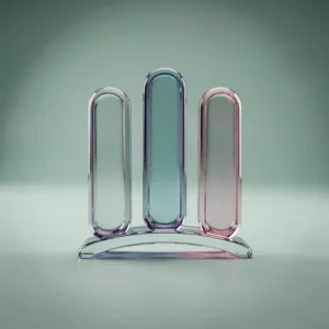 Abstraktes Holo-Visual mit drei stabilen Markern als Symbol für ersten Zugang und aktuelle Möglichkeiten.
