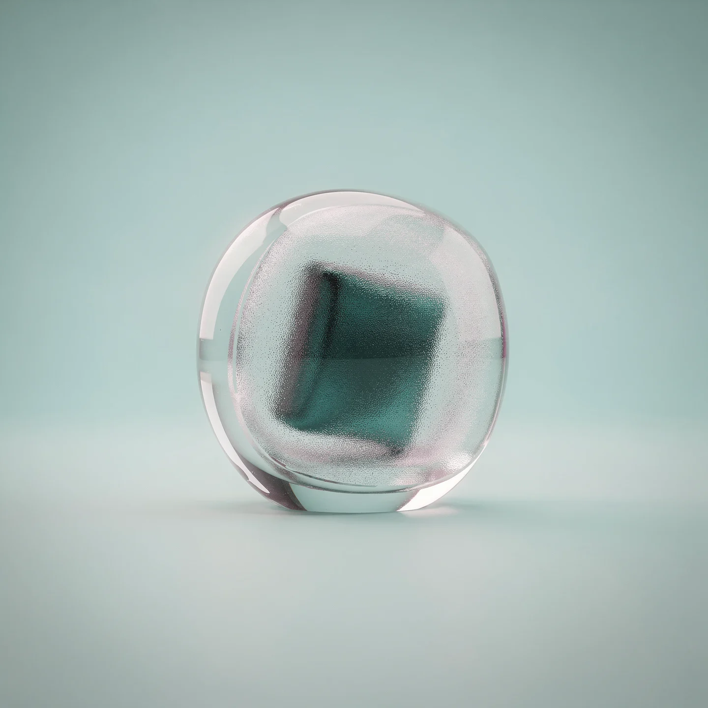 Holo-Icon: Geschützter Glas-Kern als Symbol für sichere Community-Strukturen.