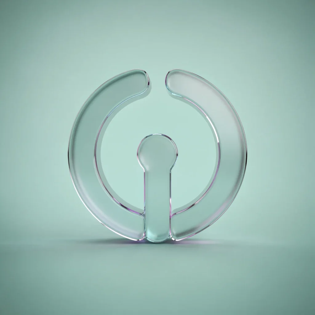 Holo-Icon: Geöffneter Glas-Ring als Symbol für Zugang und Teilhabe.