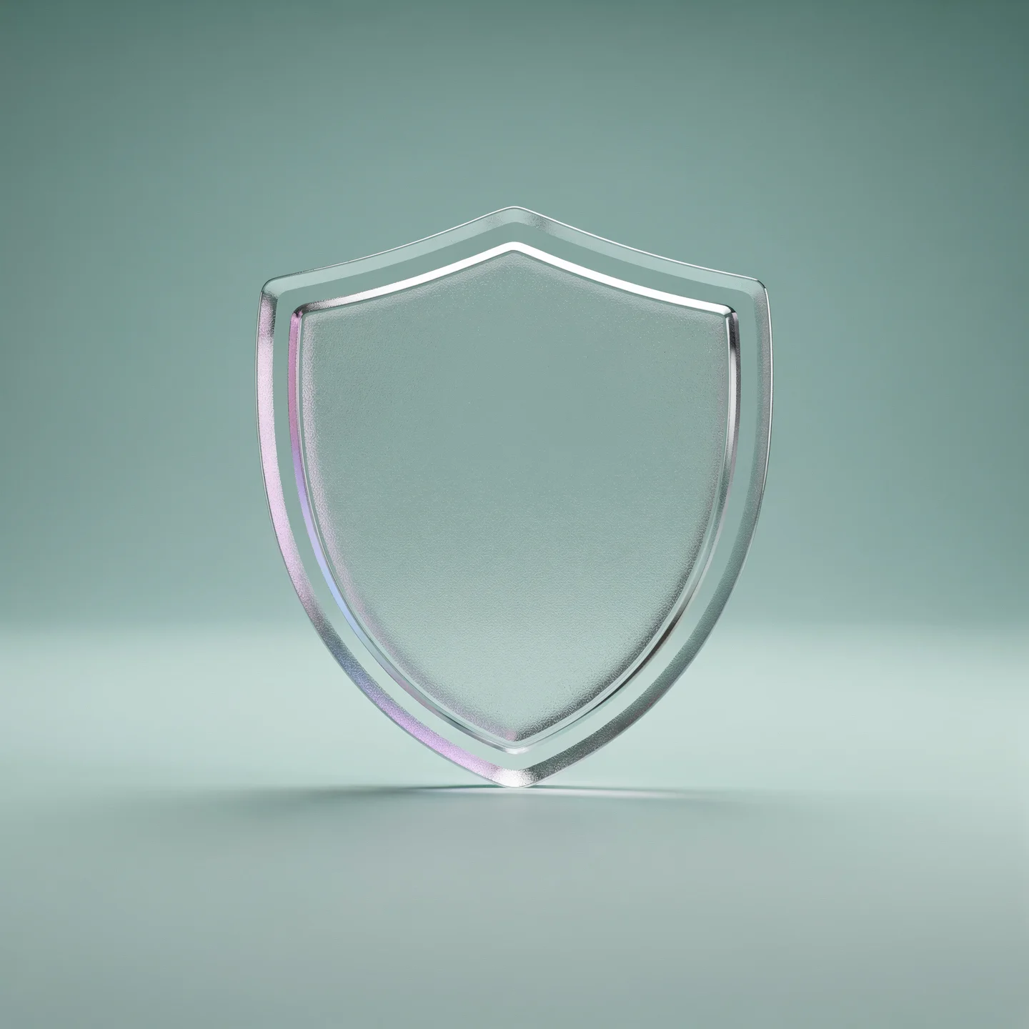 Holo-Icon: Schutzschild mit klarem Rahmen als Symbol für Werte und Sicherheit.