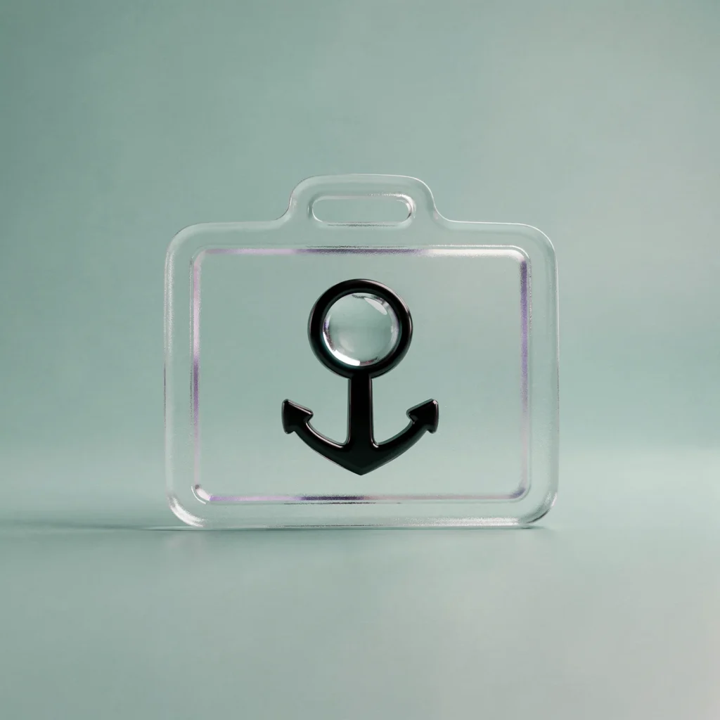 Holo-Icon: Stabiler Rahmen mit Ankerpunkt als Symbol für Anbieterkennzeichnung und Verantwortlichkeit, welches auch für ein Impressum nützlich ist.