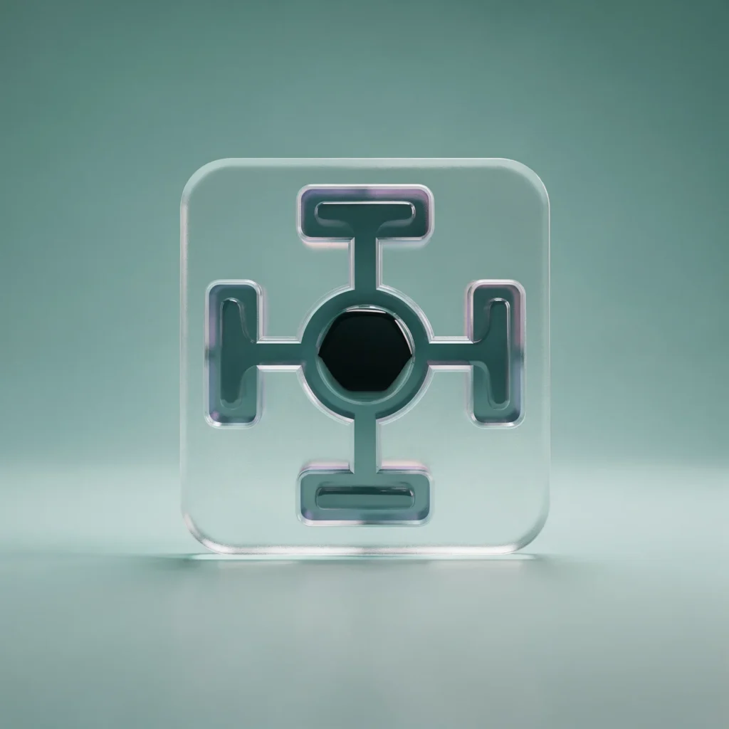 Holo-Icon: Info-Kern mit zwei Seitenachsen als Symbol für formale Pflichtangaben und Verbraucherhinweise.