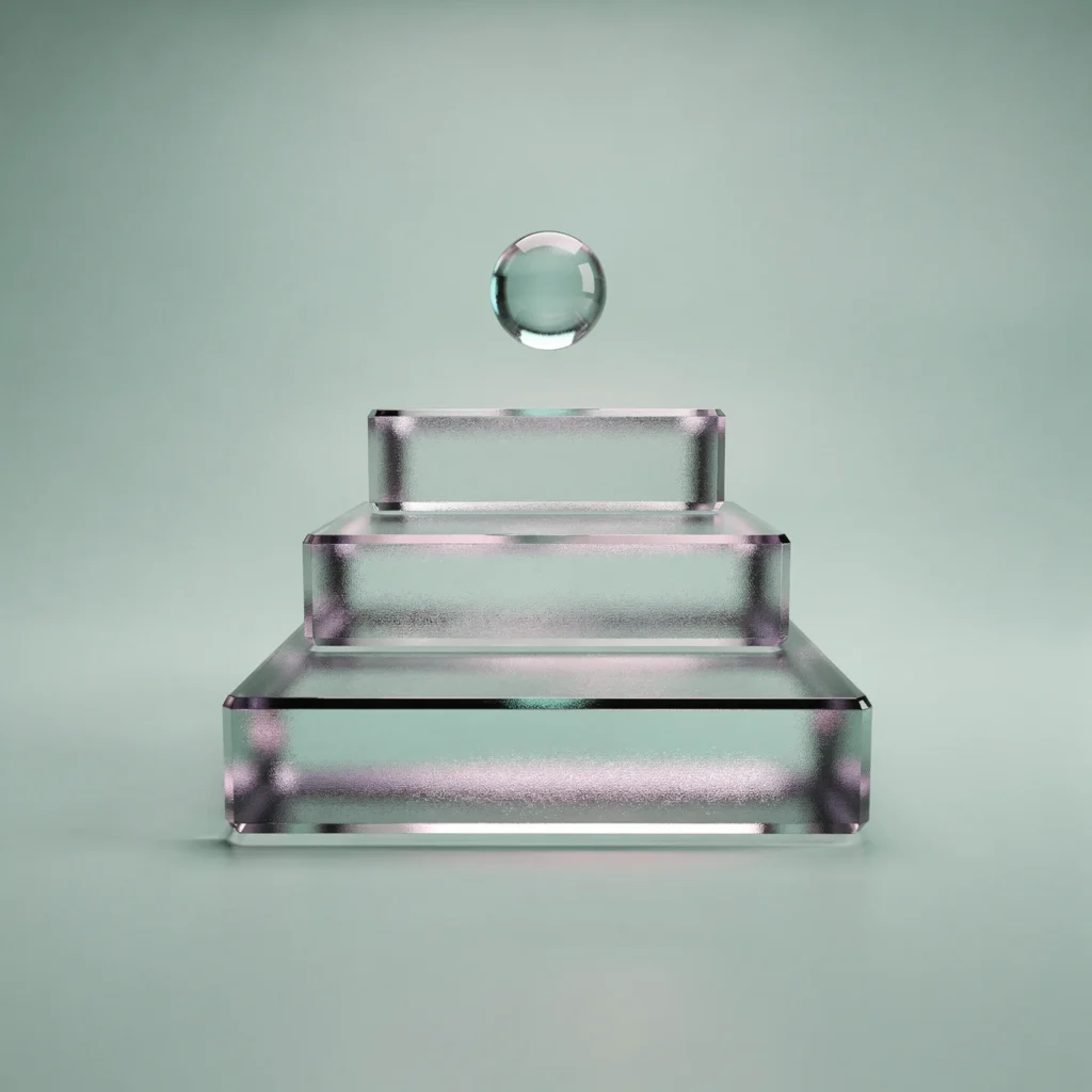 Holo-Icon: Aufstzeigende Glas-Stufen als Symbol für Mitwirkung.