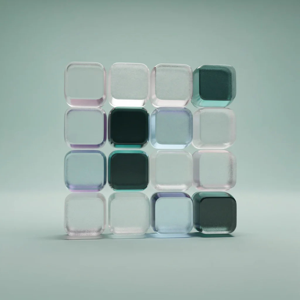 Holo-Icon: Geordnete Glas-Segmente als Symbol für Datenzwecke.