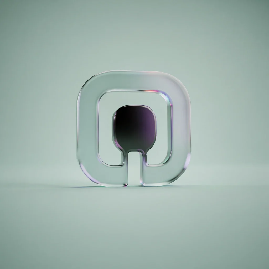 Holo-Icon: Ruhiger Glas-Kern in offener Form als Symbol für Respekt.