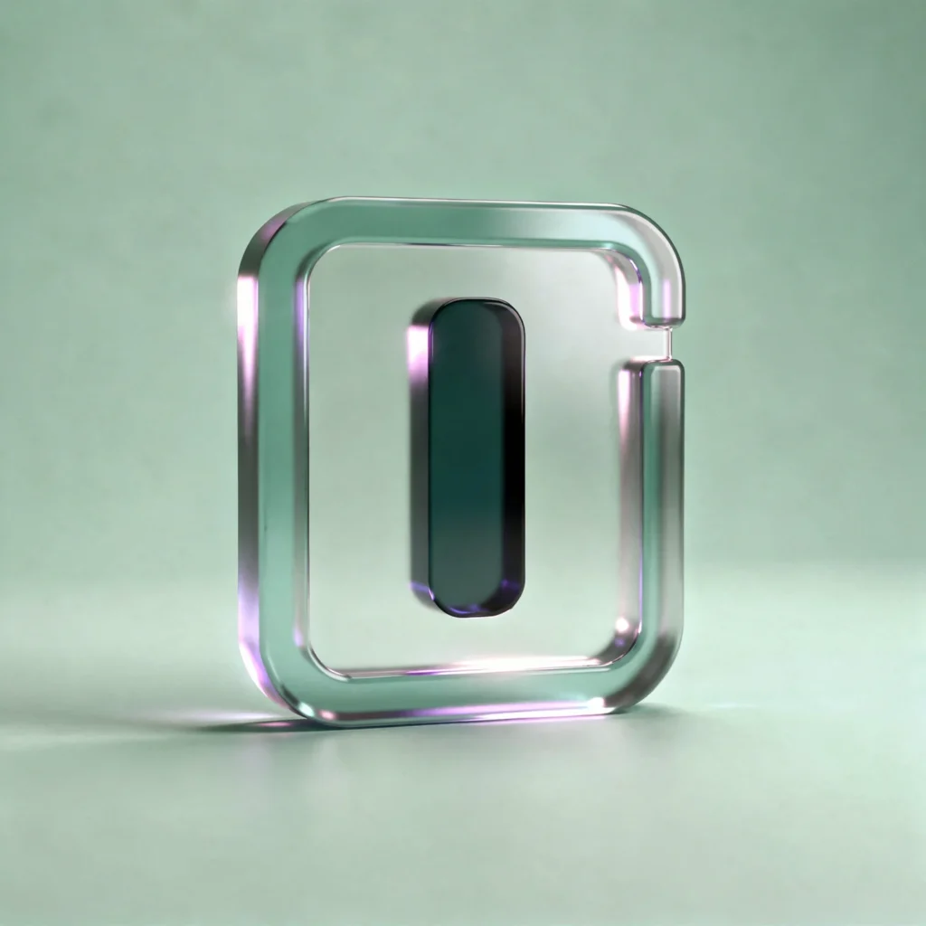 Holografisches mintfarbenes Glas-Icon mit ruhigem äußeren Rahmen und sichtbarem inneren Kern als Symbol für verantwortlichen, nachvollziehbaren und glaubwürdigen Mitteleinsatz.